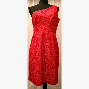 J.Crew Alexa One-Shoulder Dress in Leavers Lace Poppy 8